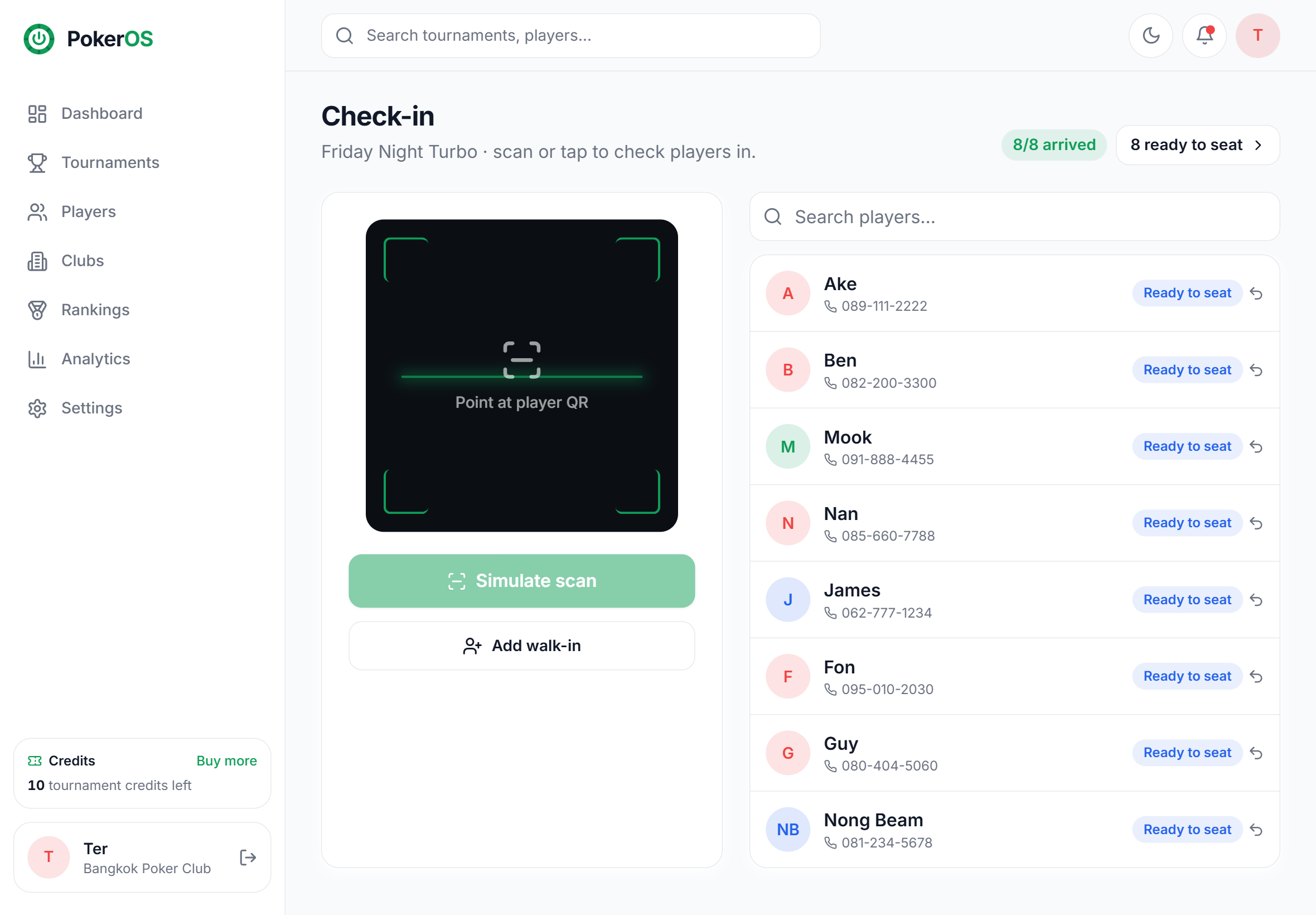 Check-in screen